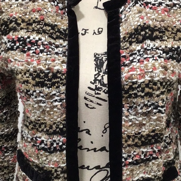 🆕 MNG Tweed Velvet Trim Blazer Open Front Two Pockets 3/4 Sleeves P2P 18” - Picture 3 of 12